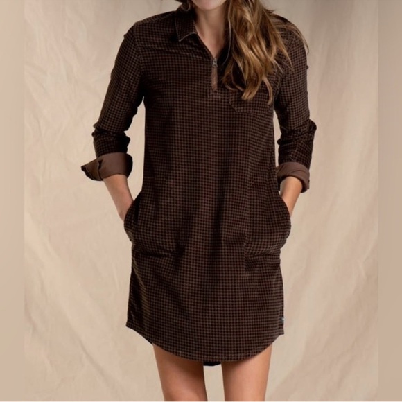 Toad&Co. Chestnut Houdstooth Print Coduroy Popover Dress - Picture 1 of 9